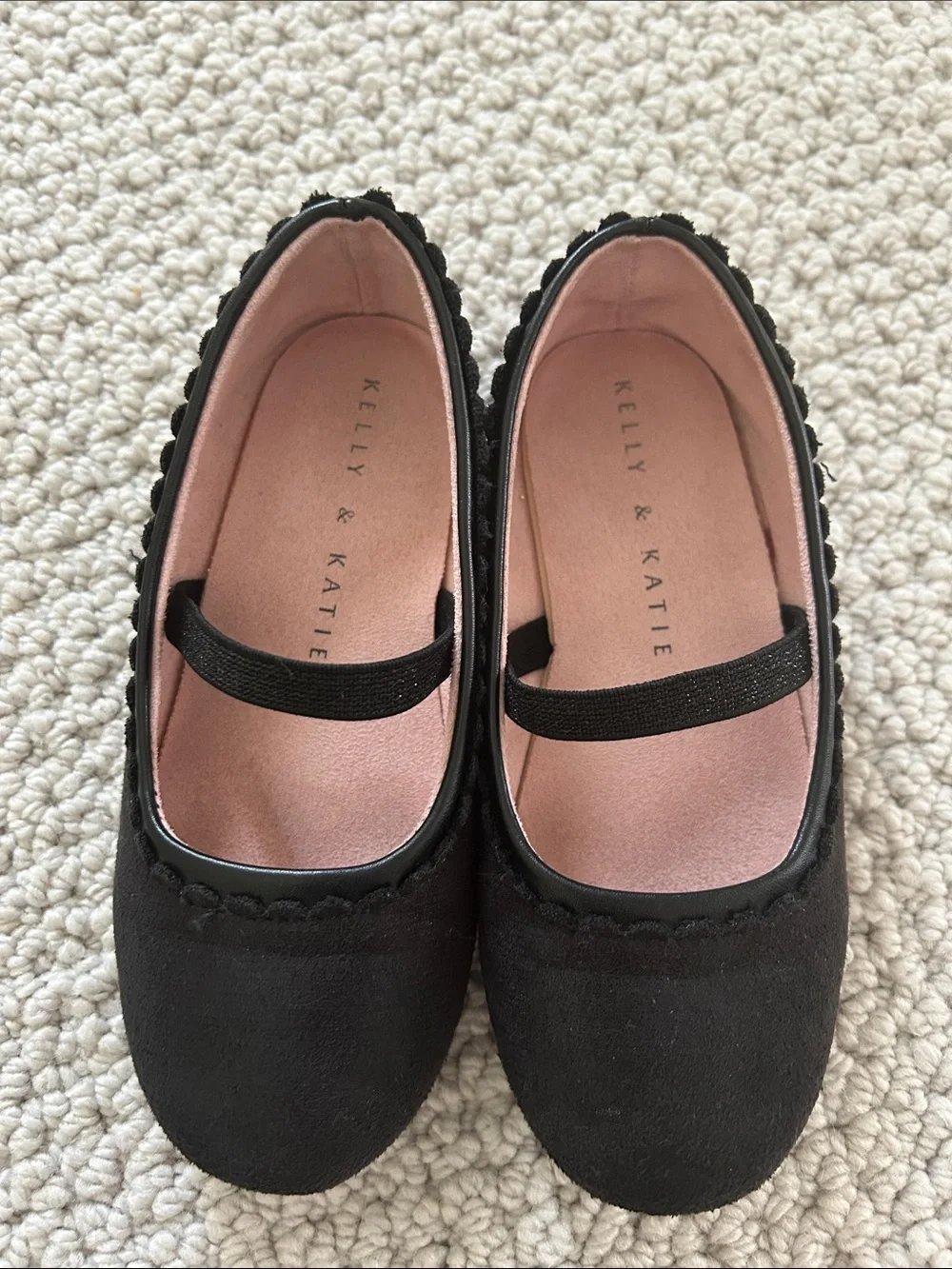 Kelly & Katie Black Girl's Mary Jane Flats with Elastic Strap
